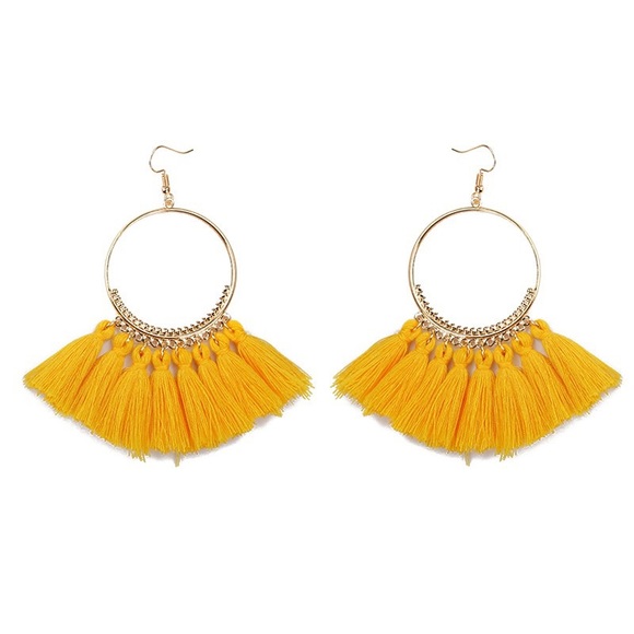 🔸2 for $15🔸Yellow Tassel Hook Earrings - Picture 1 of 2